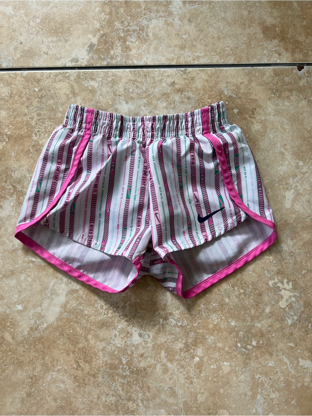 Nike White Shorts With Pink And Green Stripe Accents